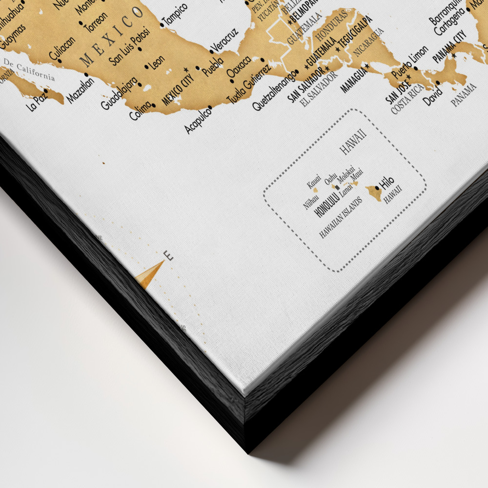 Toile - Golden map of USA and Mexico cadre en gros plan - cadre noir