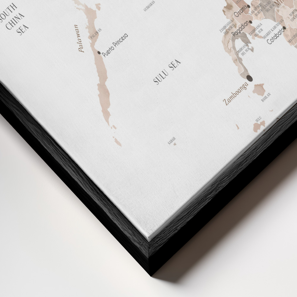 Canvas schilderi - Taupe watercolor map of Philippines frame close-up - zwart frame