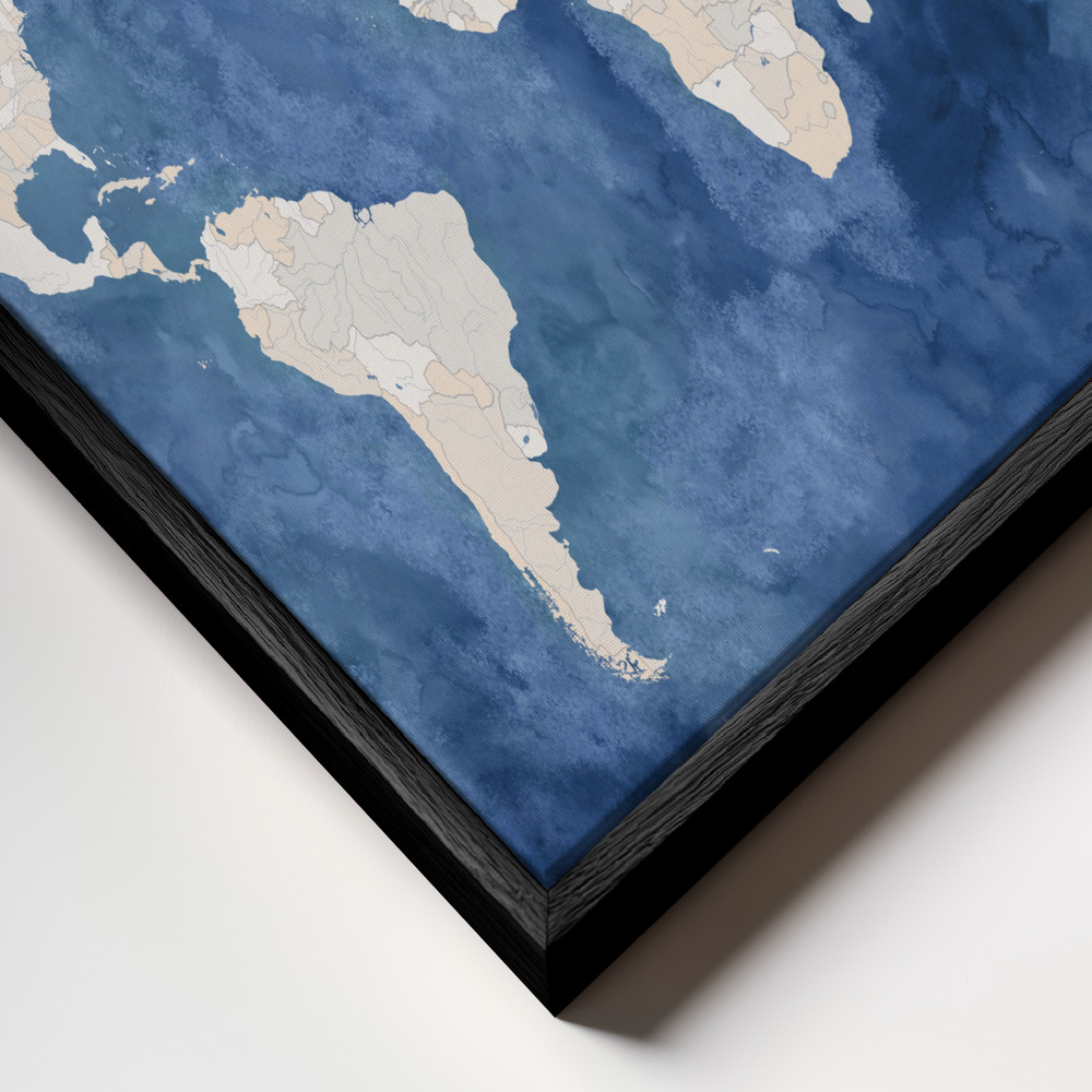 Canvas taulu - Hudson world map kehys lähikuvassa - musta kehys