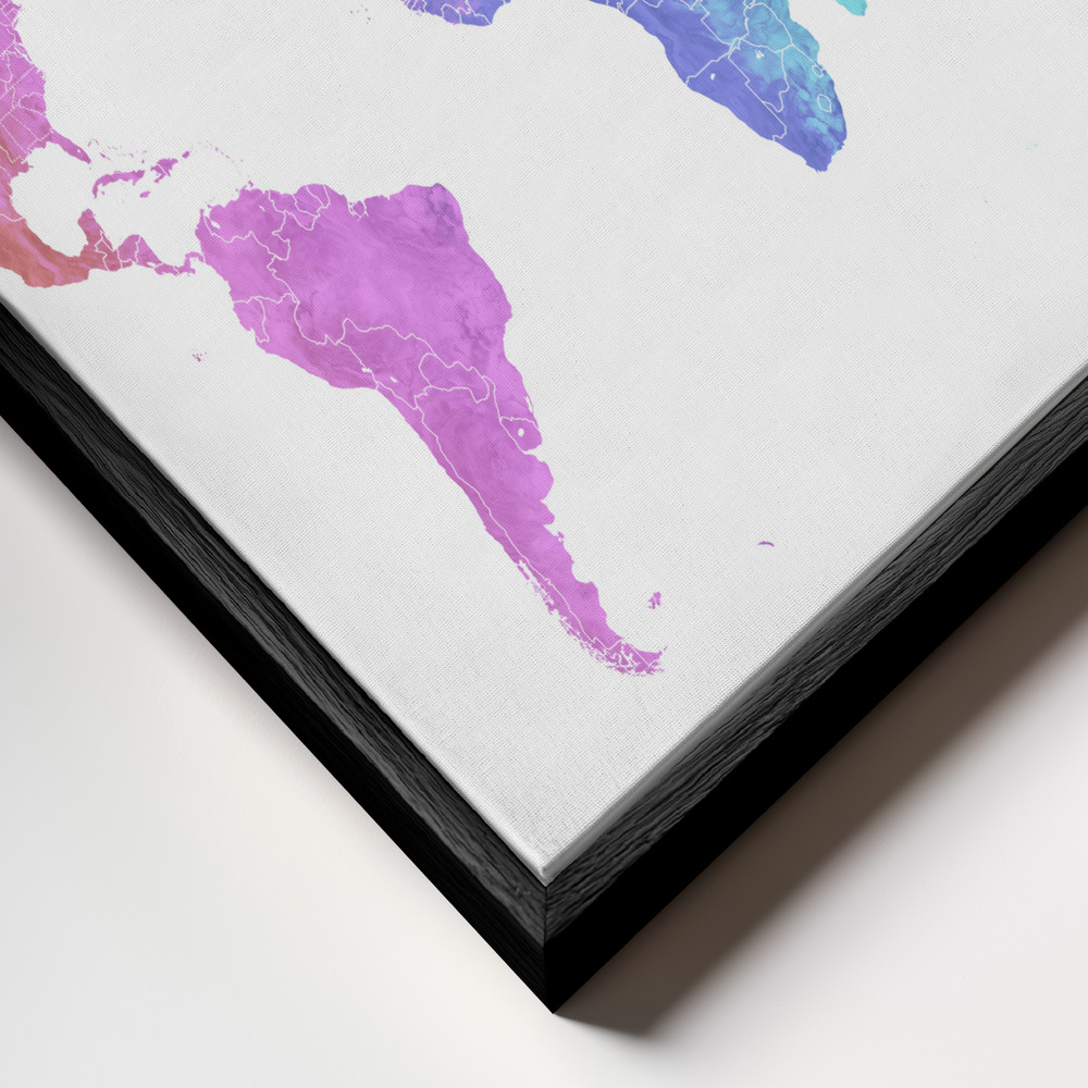Canvas taulu - Jude watercolor world map kehys lähikuvassa - musta kehys