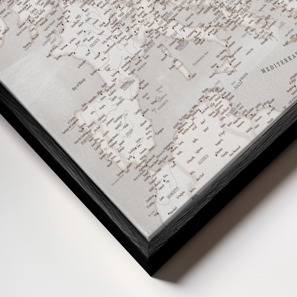 Canvas schilderi - Lysander detailed map of Europe frame close-up - zwart frame