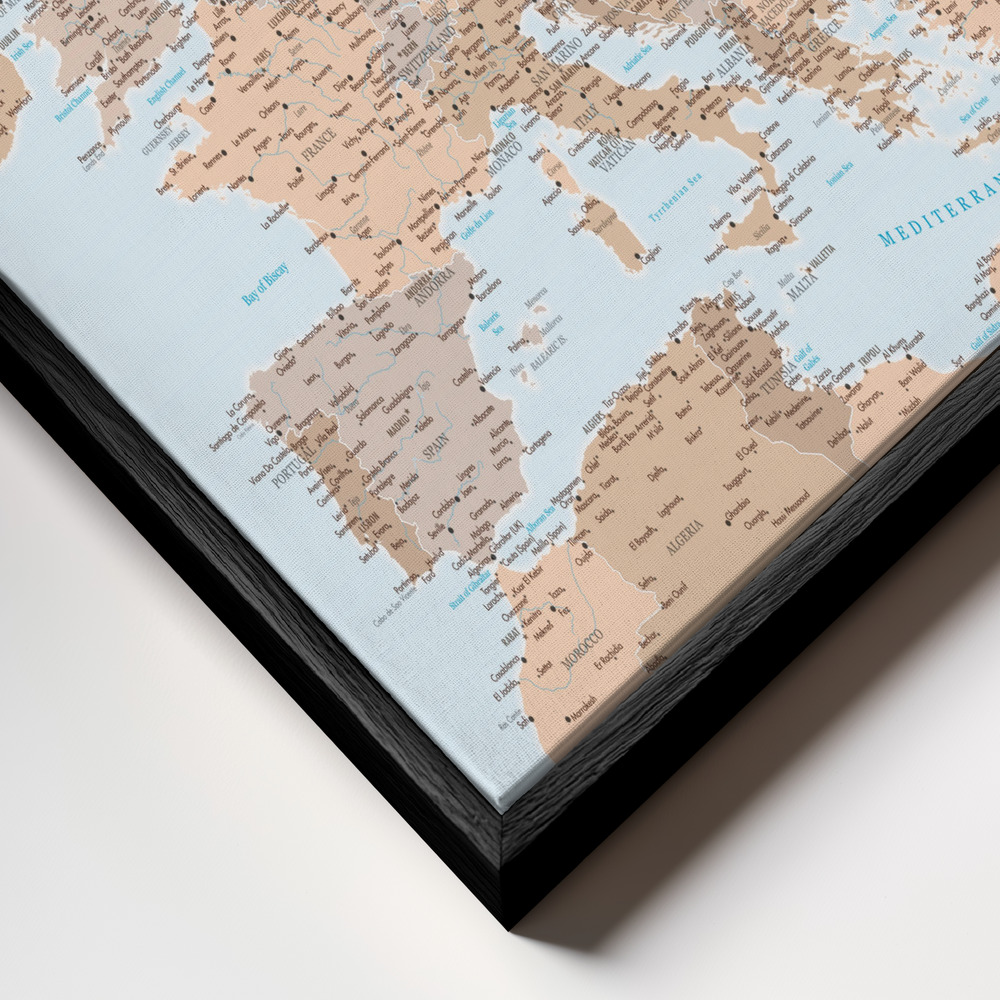 Toile - Neutral detailed map of Europe cadre en gros plan - cadre noir