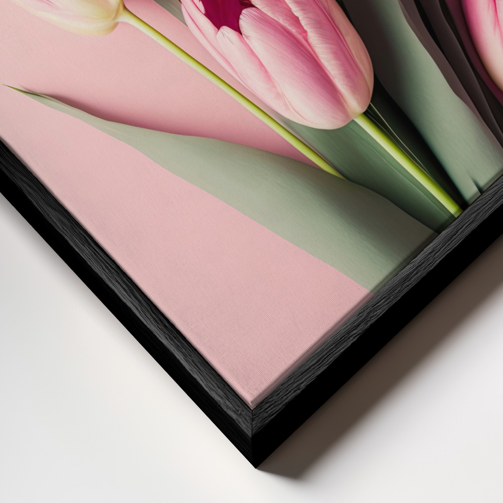 Toile - Pink Tulips cadre en gros plan - cadre noir
