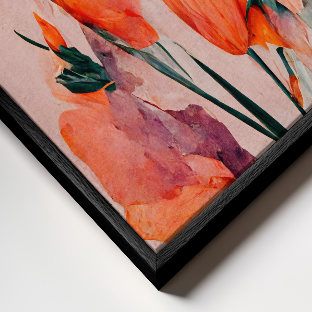 Canvas schilderi - Orange Tulips frame close-up - zwart frame