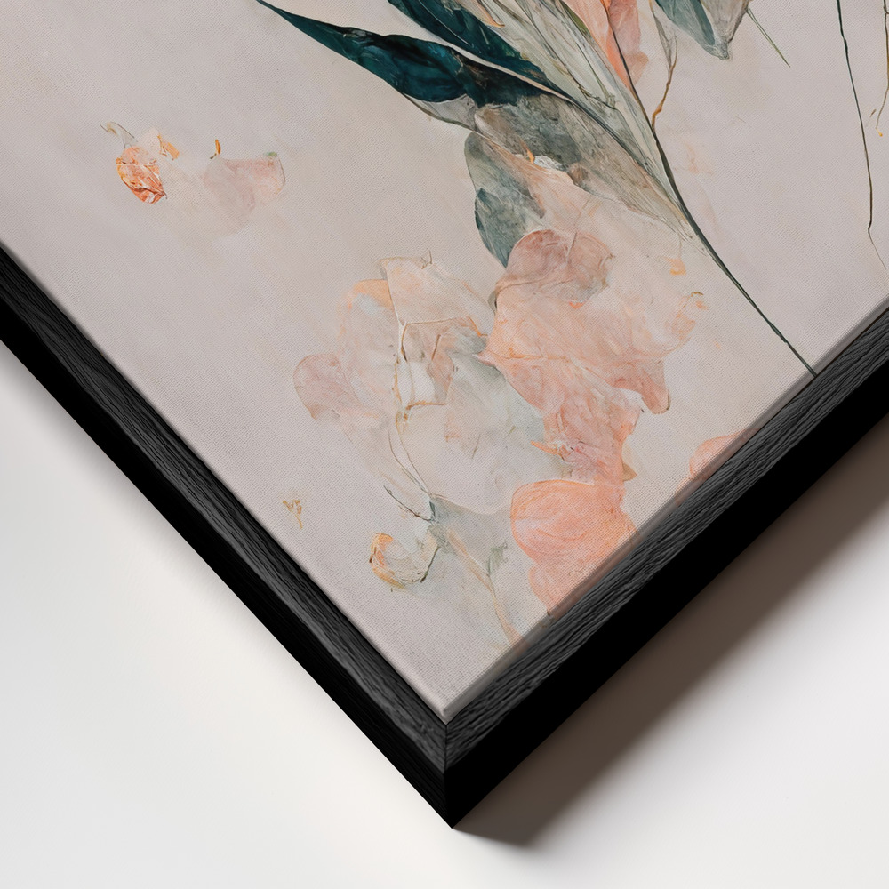 Canvas print - Filigree Coral Flowers frame close up - black frame