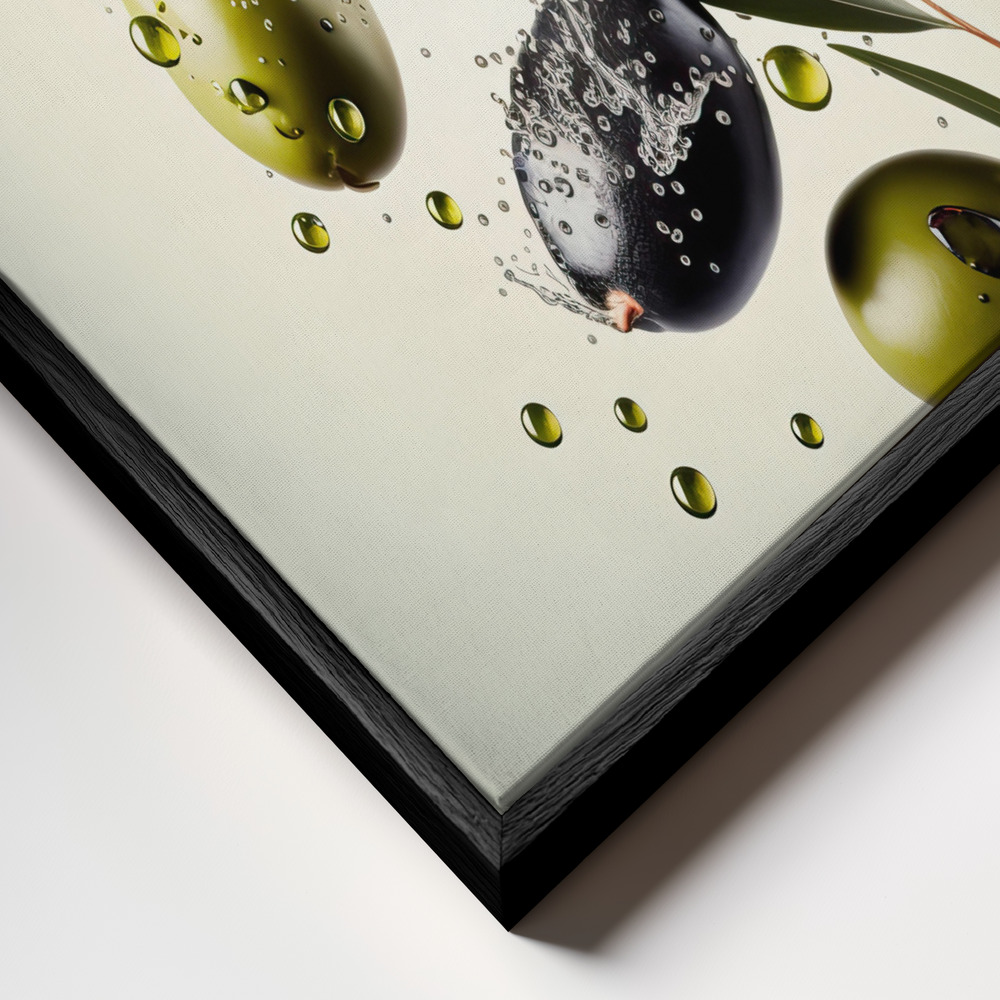 Canvas print - Fresh Olives frame close up - black frame