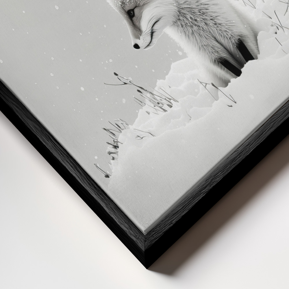 Canvas print - Snow Fox frame close up - black frame
