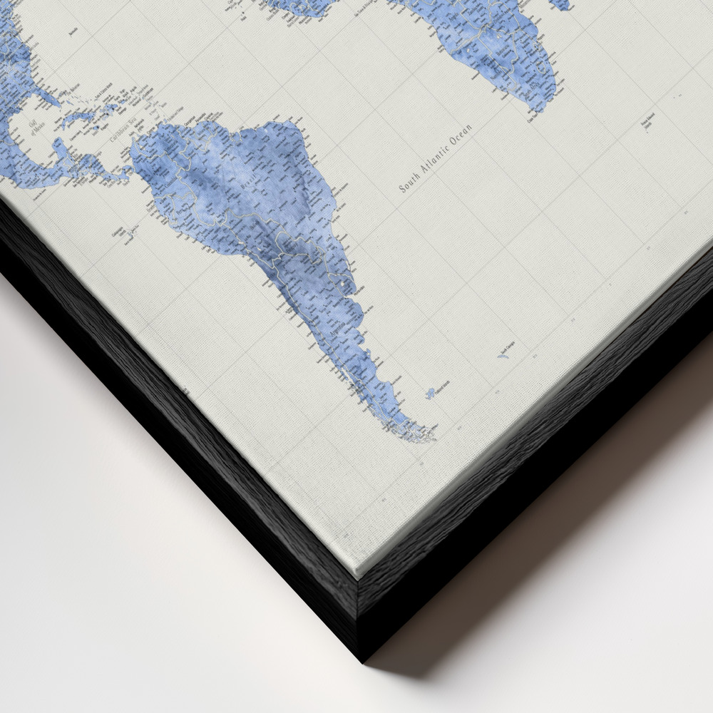 Canvas schilderi - Parlan high detail world map frame close-up - zwart frame