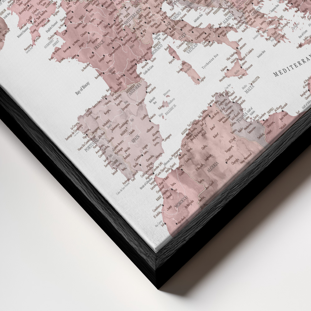 Toile - Piper detailed map of Europe cadre en gros plan - cadre noir