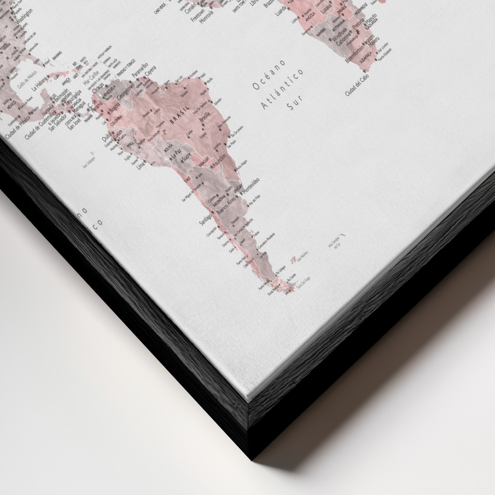 Canvas taulu - Piper world map in Spanish kehys lähikuvassa - musta kehys