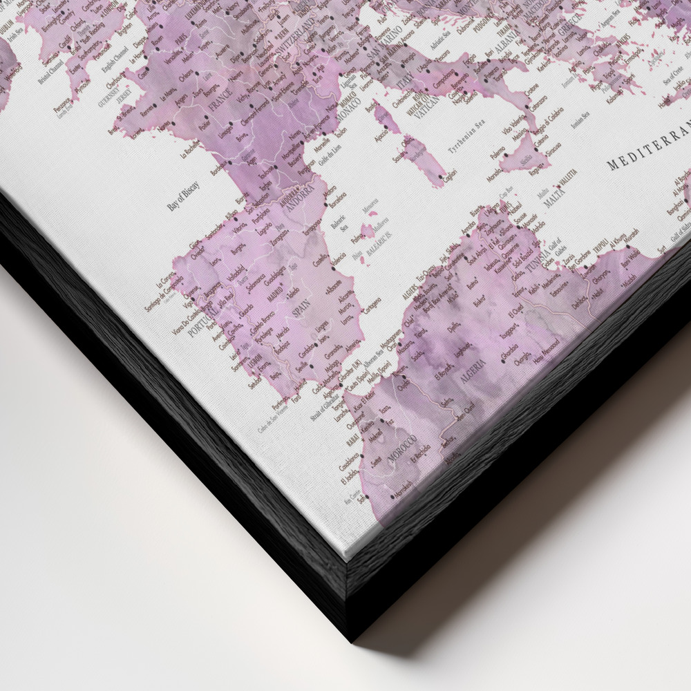 Canvas schilderi - Purple detailed map of Europe frame close-up - zwart frame