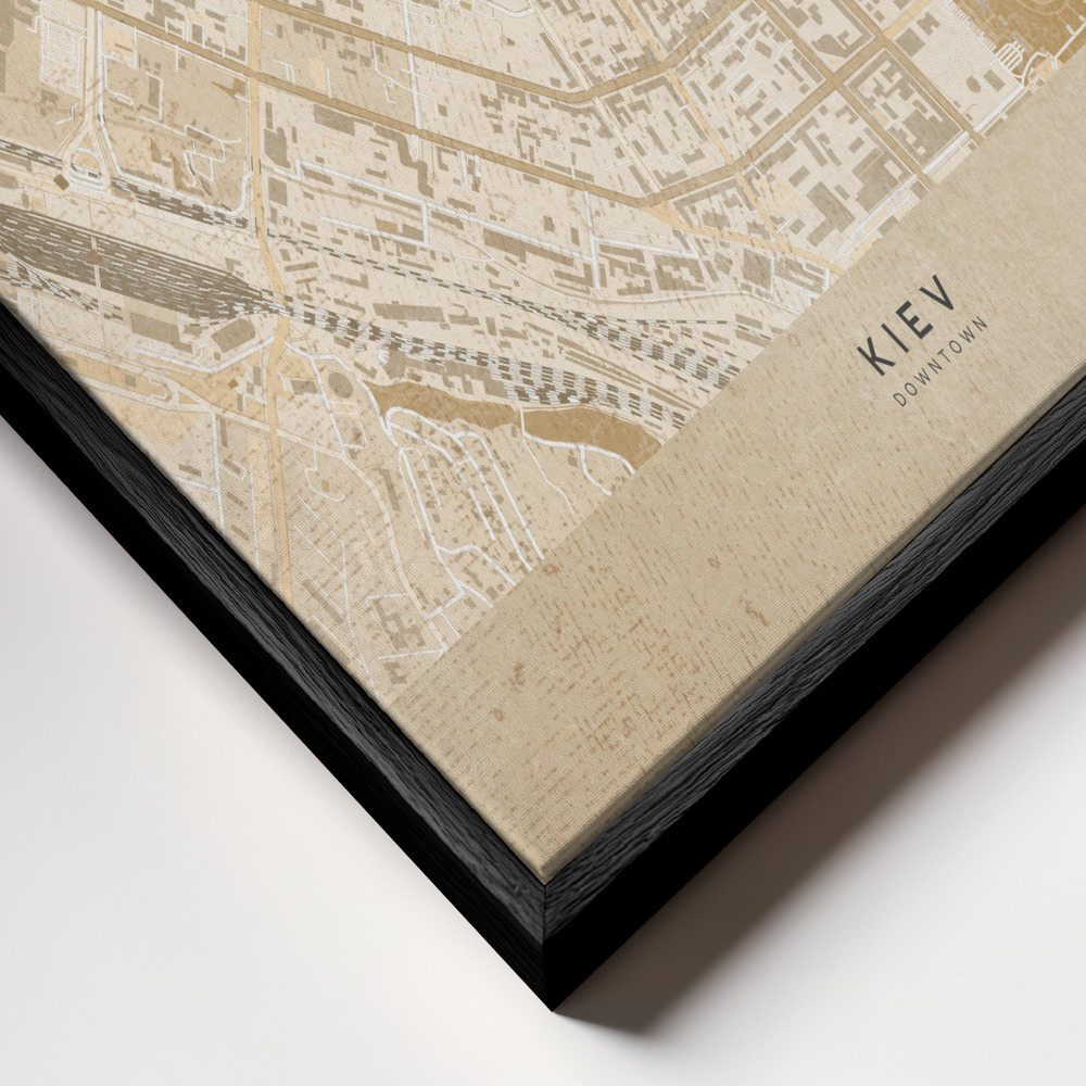 Canvas schilderi - Sepia map of Kiev downtown (pre-war) frame close-up - zwart frame