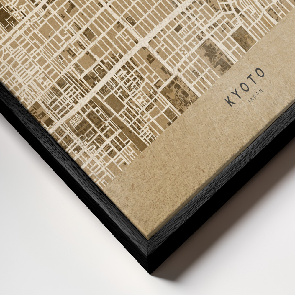 Canvas schilderi - Sepia map of Kyoto frame close-up - zwart frame