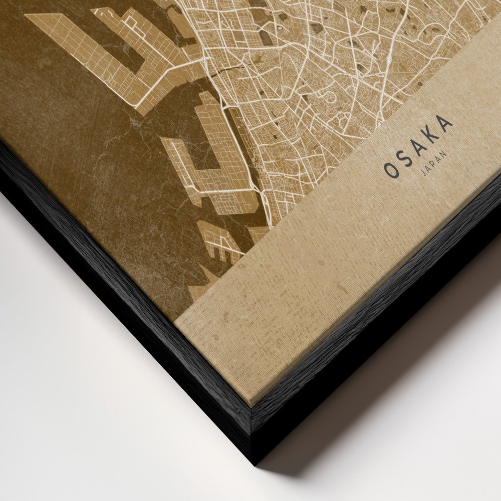 Canvas taulu - Sepia map of Osaka kehys lähikuvassa - musta kehys