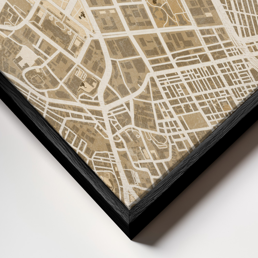 Canvas schilderi - Sepia map of Tokyo frame close-up - zwart frame