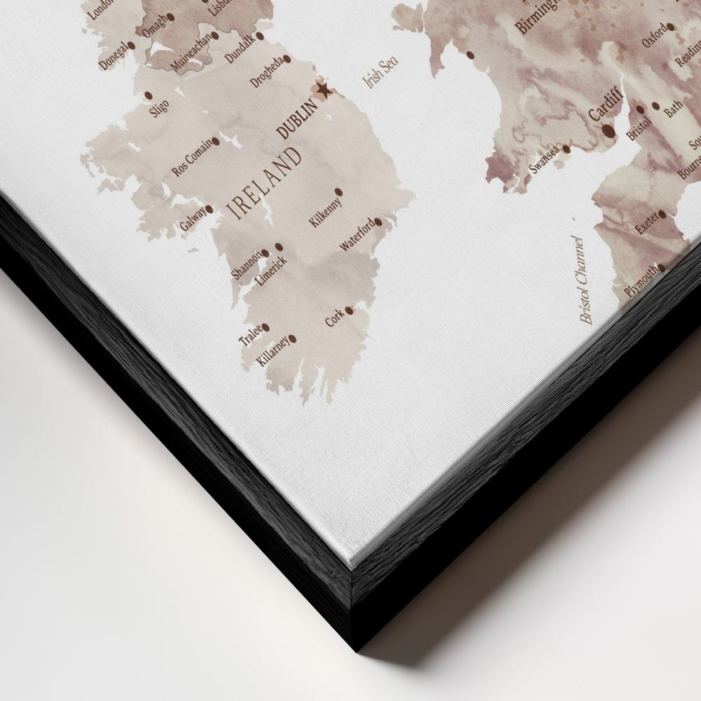 Canvas taulu - Taupe map of the United Kingdom kehys lähikuvassa - musta kehys