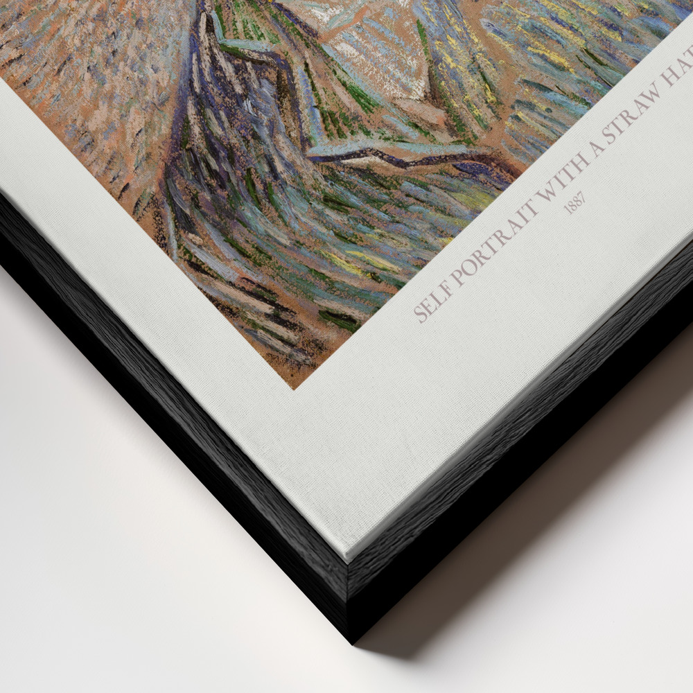 Stampe su tela - Self Portrait With Straw Hat primo piano della cornice - cornice nera