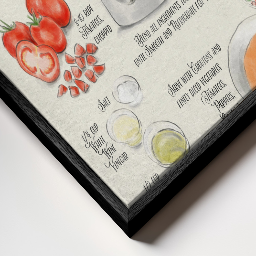Toile - Gazpacho illustrated recipe in English cadre en gros plan - cadre noir