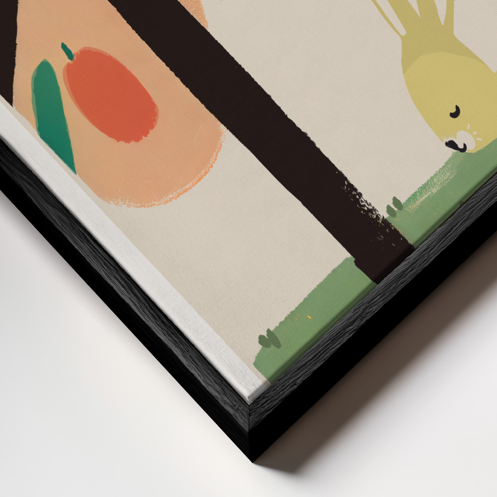 Canvas taulu - Bunny Under Apple Tree kehys lähikuvassa - musta kehys