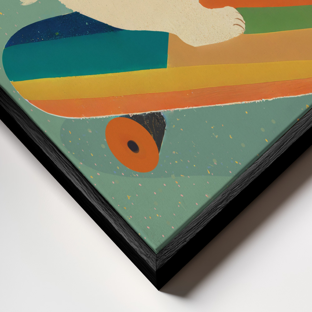 Canvas schilderi - Bunny On Skateboard frame close-up - zwart frame