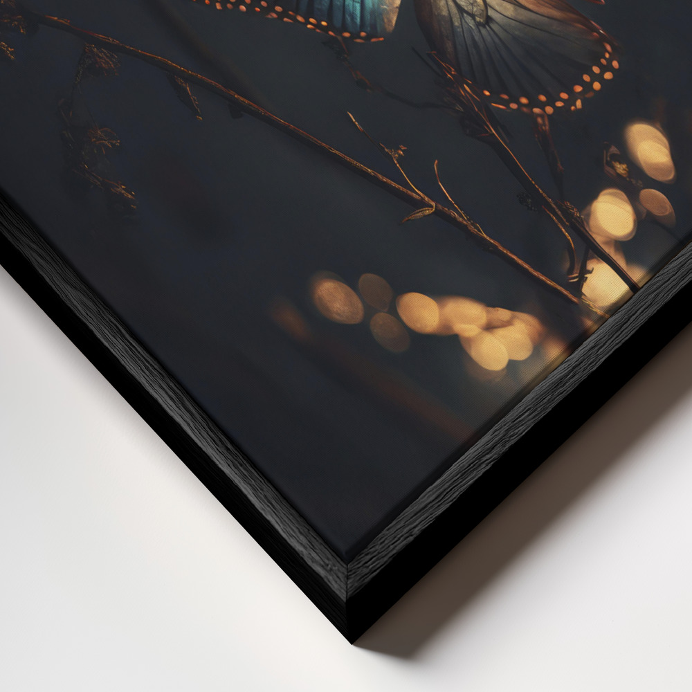 Canvas schilderi - Glowing Butterflies frame close-up - zwart frame