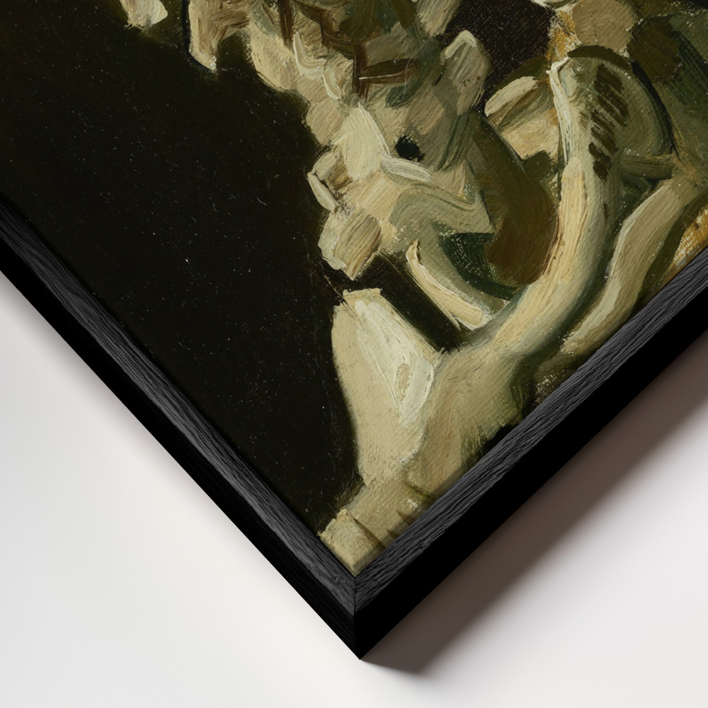 Stampe su tela - Head of a skeleton with a burning cigarette primo piano della cornice - cornice nera