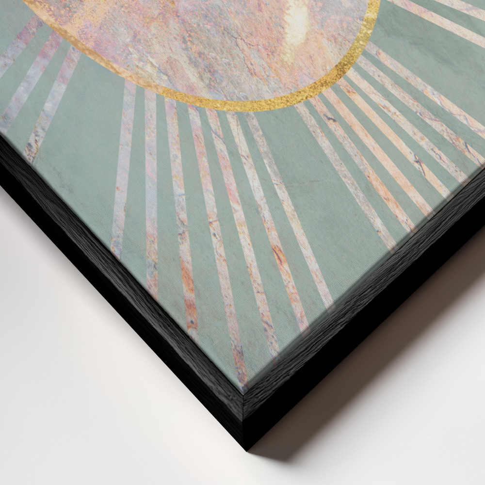 Leinwandbild - Sage Green Boho Sun Rays rahmen Nahaufnahme - schwarzer Rahmen