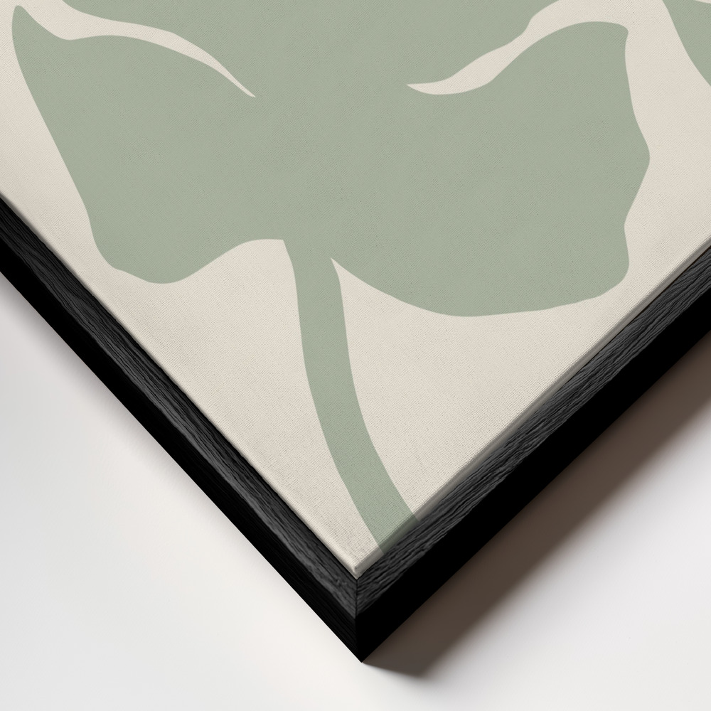 Lærred - Monstera Sage Green ramme nærbillede - sort ramme