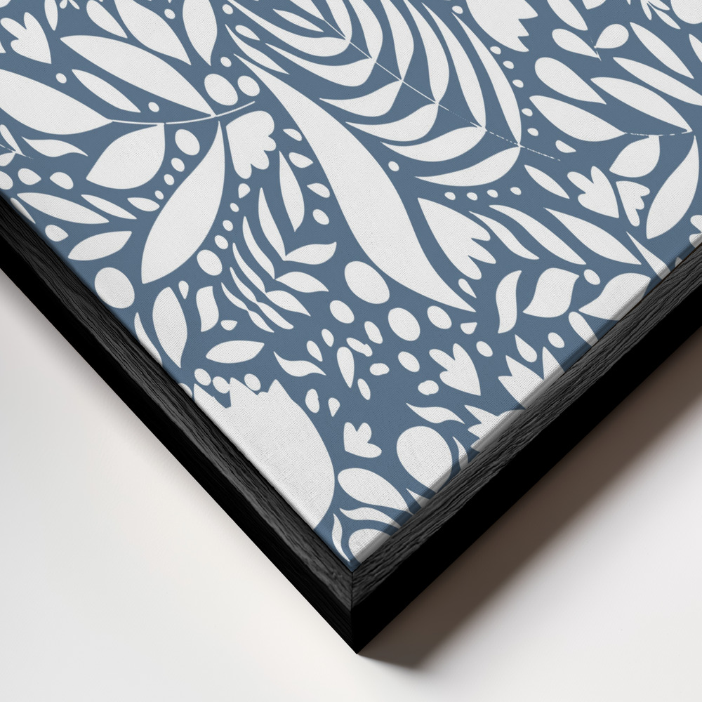 Toile - Scandi blue white pattern 1 cadre en gros plan - cadre noir