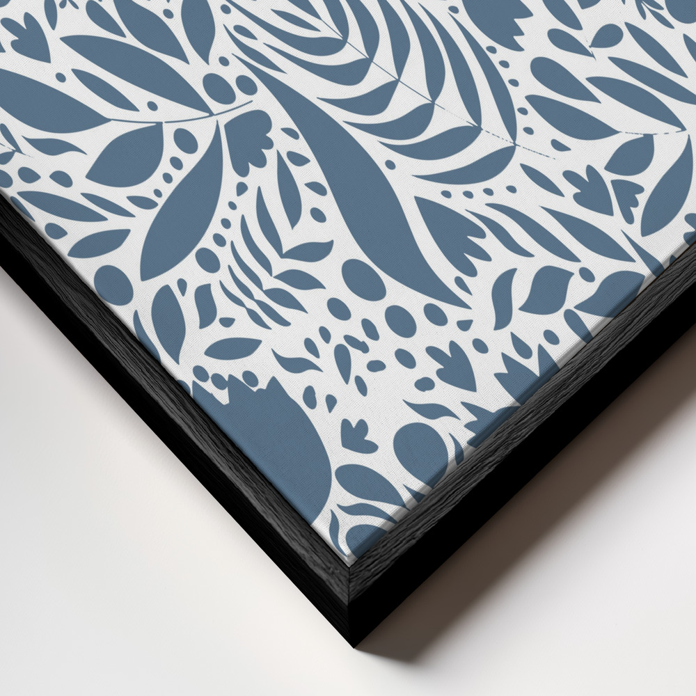 Leinwandbild - Scandi blue white pattern 2 rahmen Nahaufnahme - schwarzer Rahmen