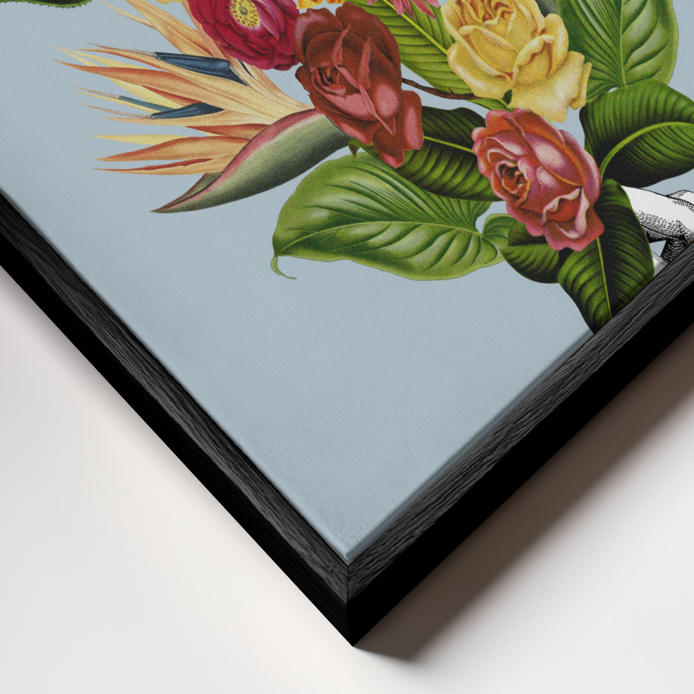 Canvas schilderi - Botanical blue bouquet frame close-up - zwart frame