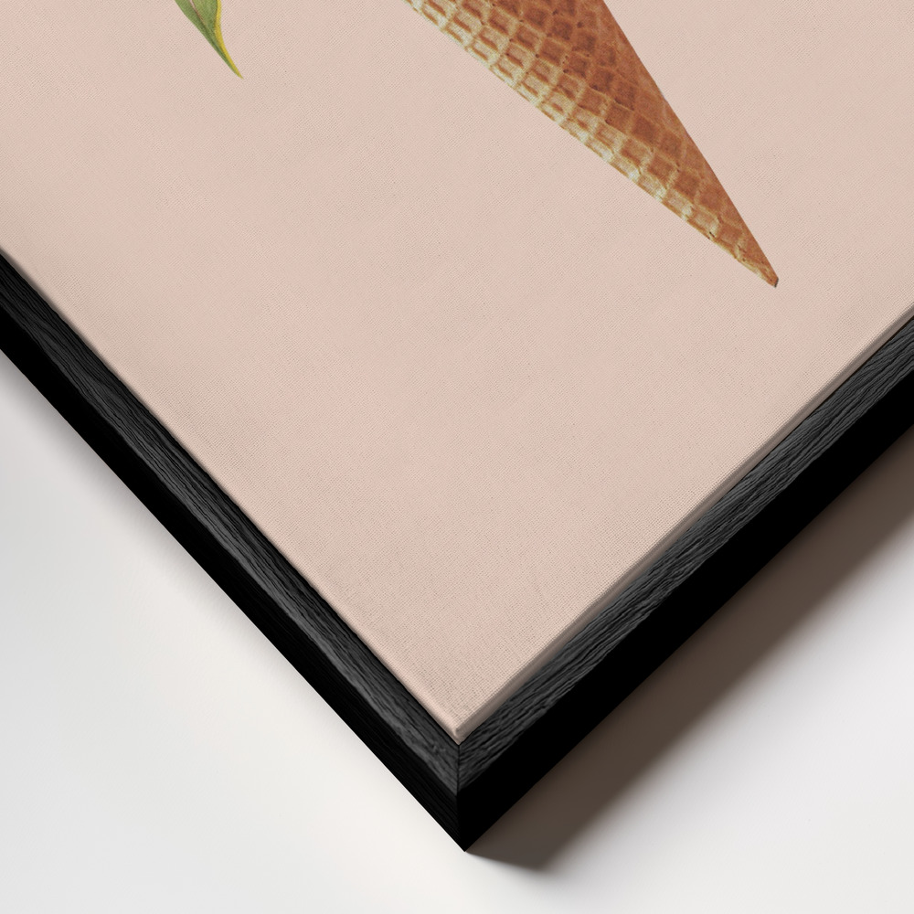 Canvas schilderi - Botanical pink ice cream frame close-up - zwart frame