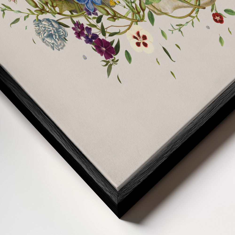 Canvas schilderi - Floral skull frame close-up - zwart frame