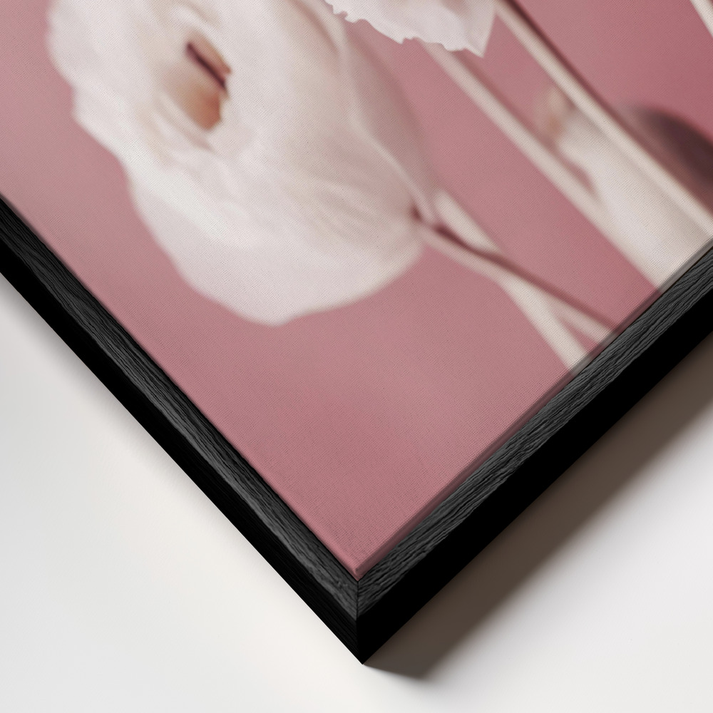 Toile - White Poppy On Pink Background cadre en gros plan - cadre noir