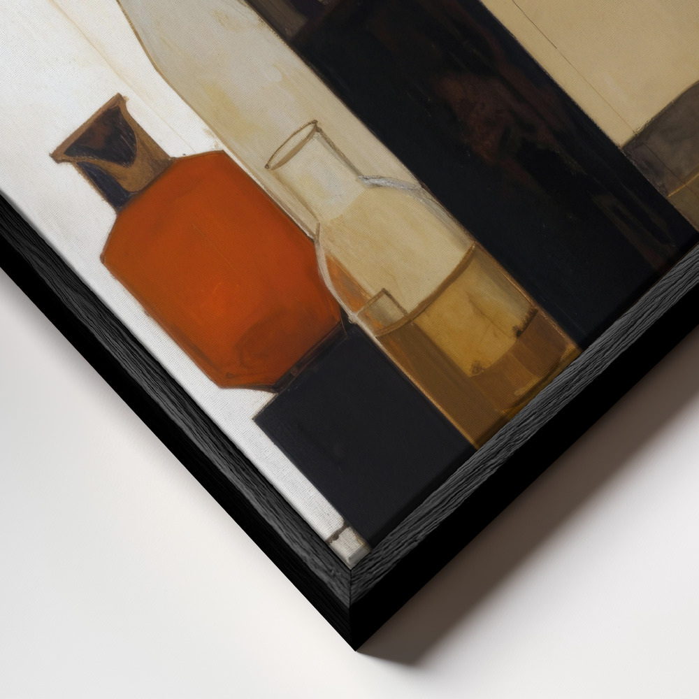 Canvas print - Brown Bottles frame close up - black frame
