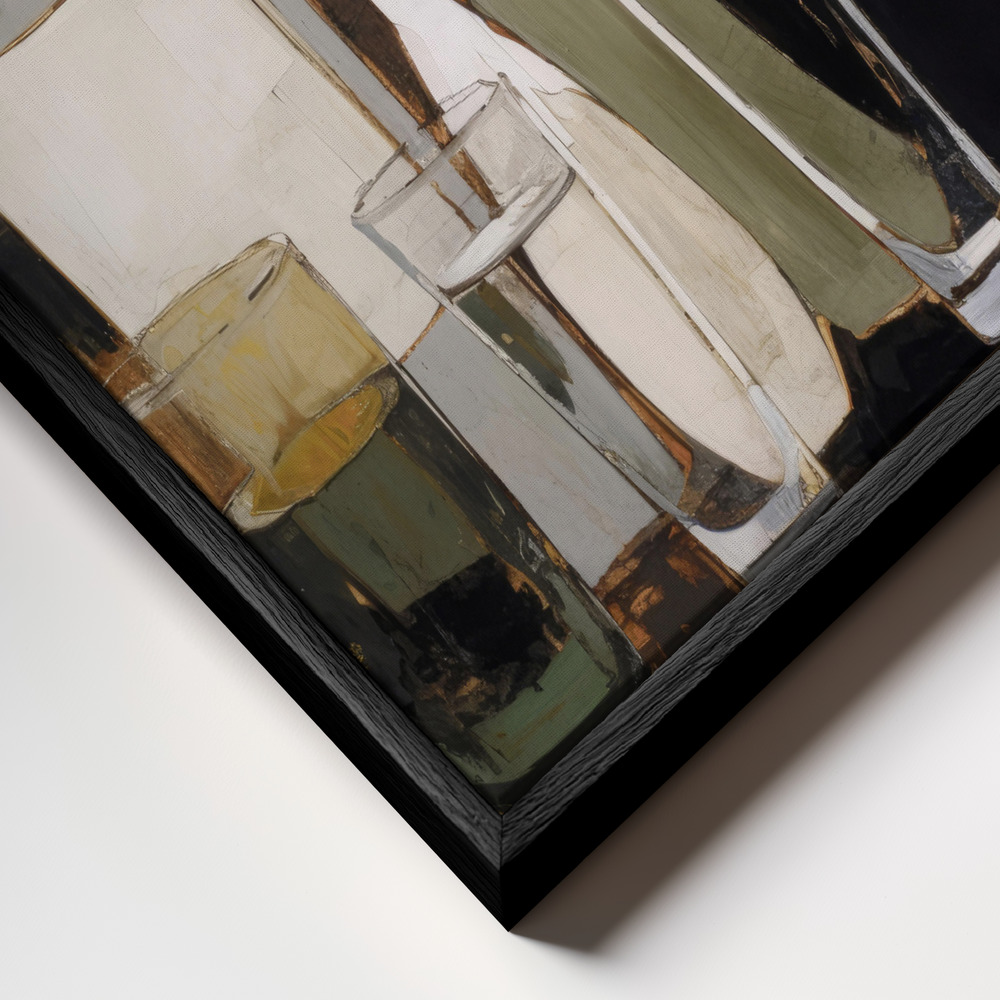 Canvas print - Stilllife With Glasses And Bottles frame close up - black frame