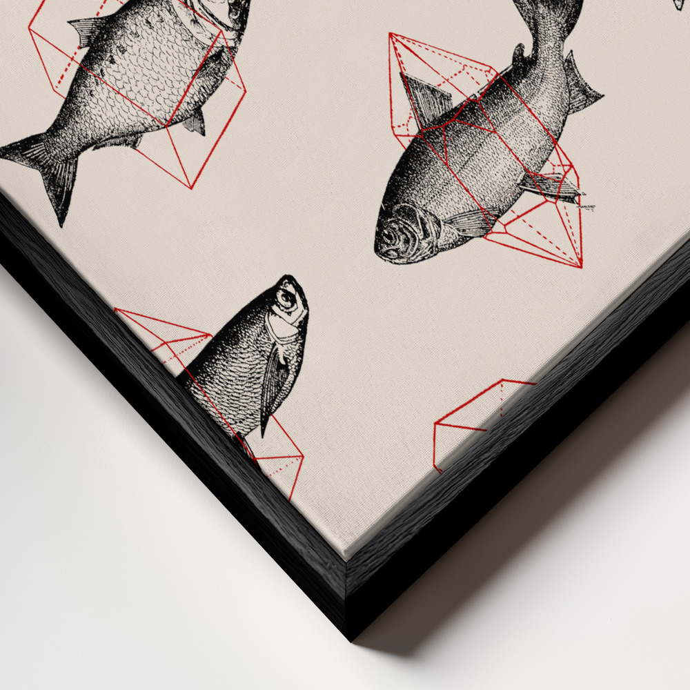 Canvas schilderi - Fishes In Geometrics Nº4 frame close-up - zwart frame