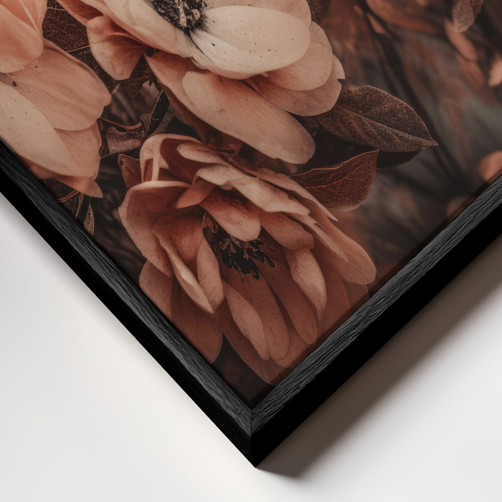 Toile - Coral Wild Peony cadre en gros plan - cadre noir