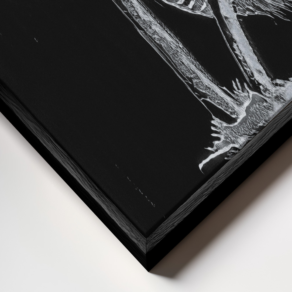 Canvas print - Vintage Inky Cap Edible Mushroom Dark BW frame close up - black frame