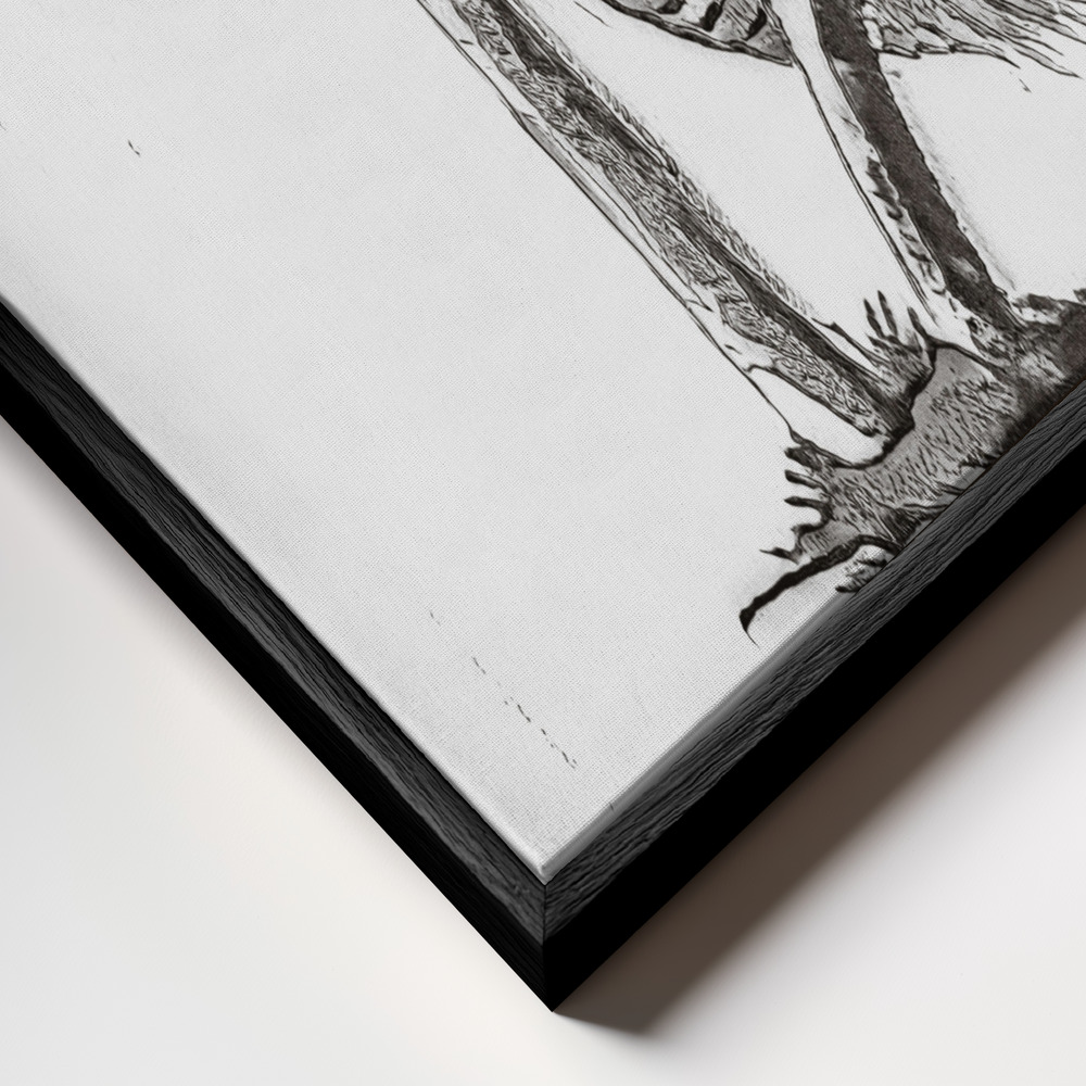 Canvas print - Vintage Inky Cap Edible Mushroom BW Bright frame close up - black frame