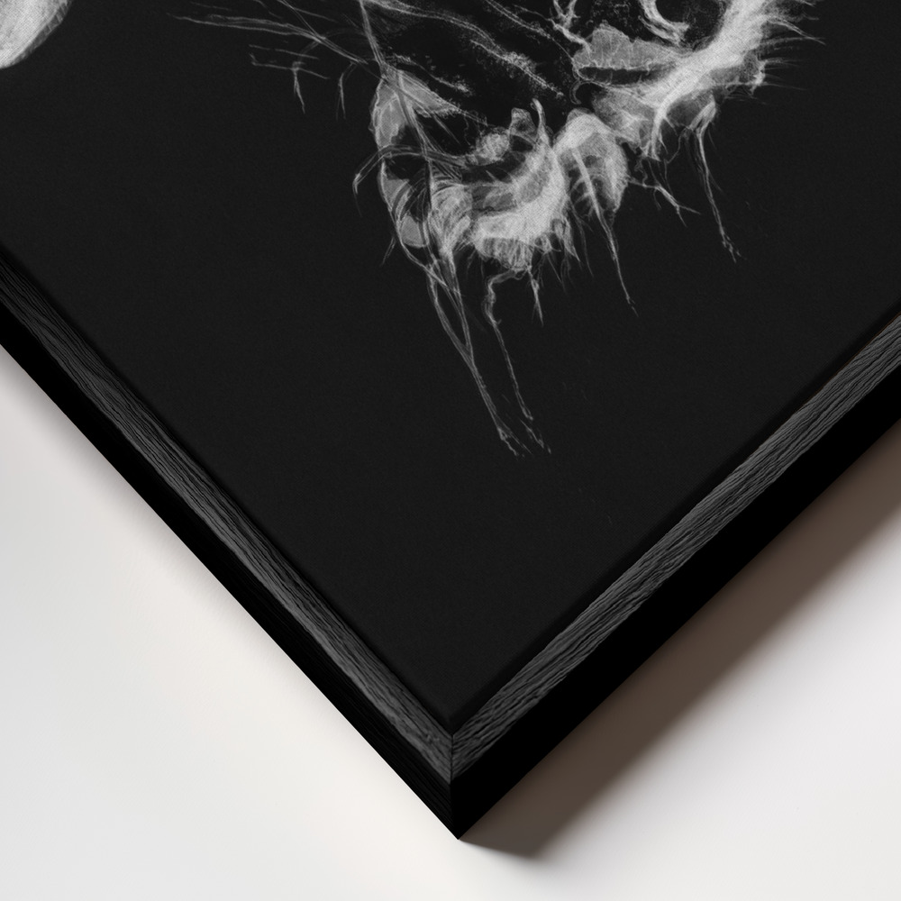 Canvas print - Vintage Violet Webcap Mushroom Dark BW frame close up - black frame