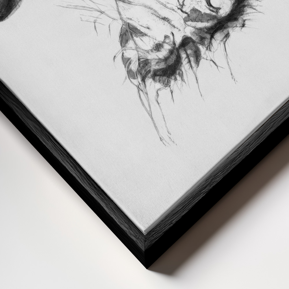 Canvas print - Vintage Violet Webcap Mushroom Bright BW frame close up - black frame