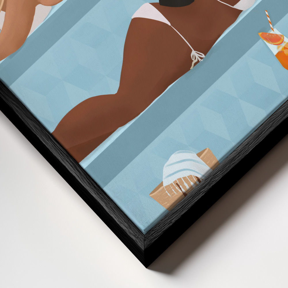 Canvas schilderi - Ladies by the pool frame close-up - zwart frame