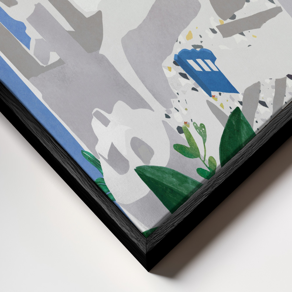 Canvas print - Santorini island frame close up - black frame