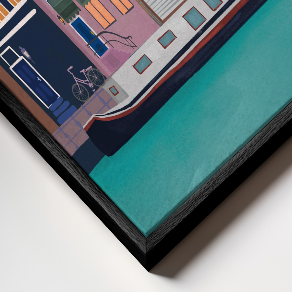 Canvas print - Amsterdam by night frame close up - black frame