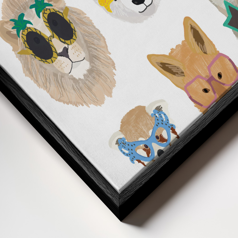 Lienzo - Big Cats in glasses print primer plano del marco - marco negro
