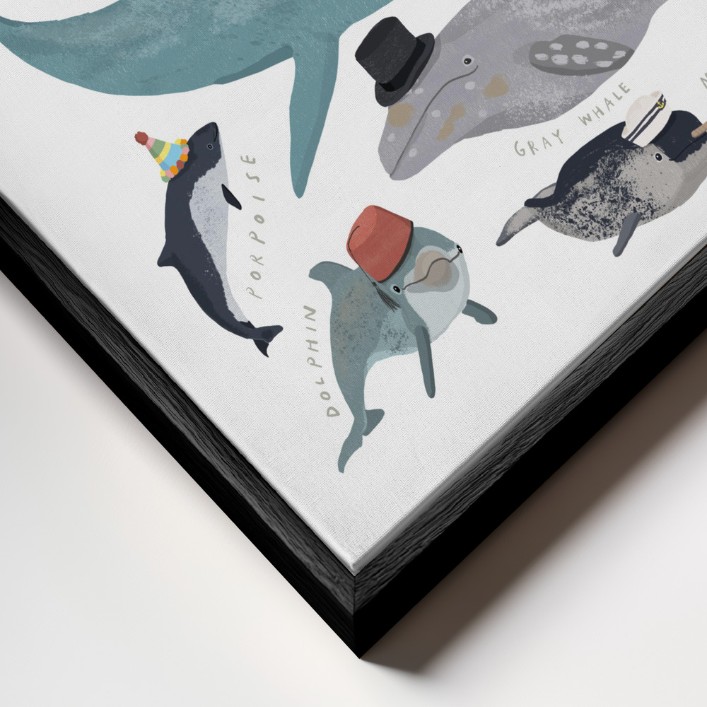 Canvas taulu - Whales In Hats kehys lähikuvassa - musta kehys