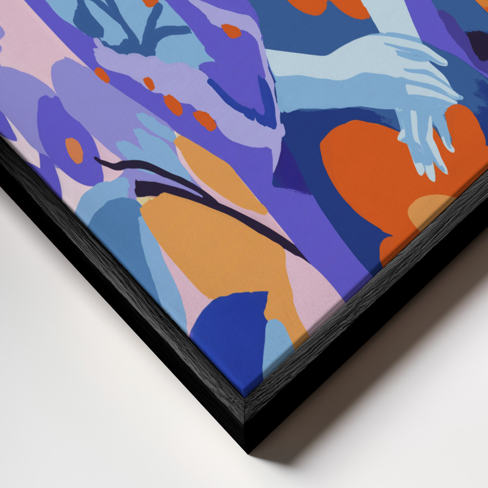 Canvas print - Woman In Flower Garden frame close up - black frame