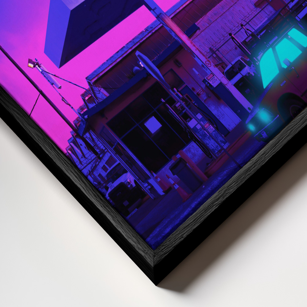 Toile - Neon Night cadre en gros plan - cadre noir