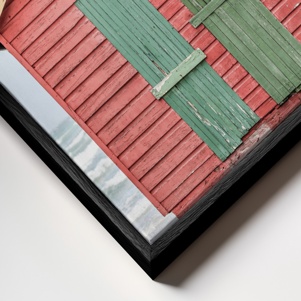 Canvas print - Red Hut frame close up - black frame